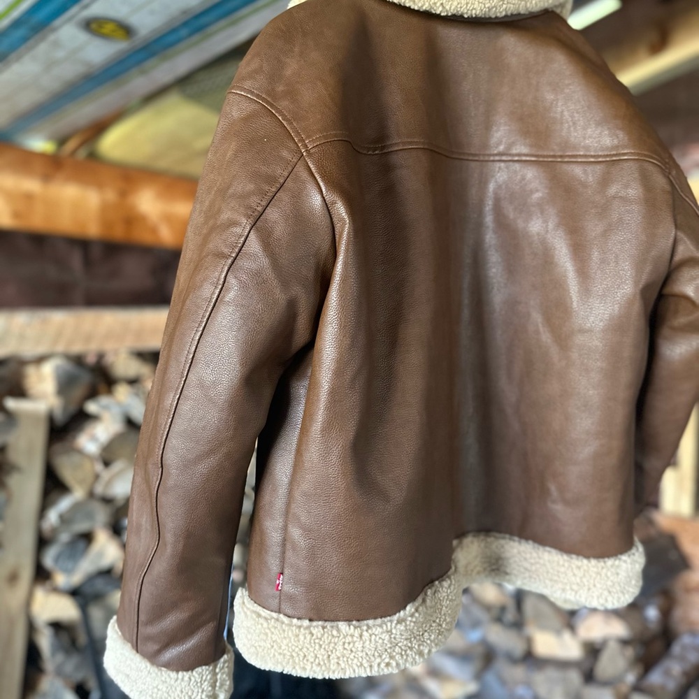 Levi's Brown Leather Jacket with Cream Shearling Trim